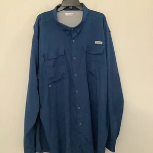 Columbia PFG Shirt Mens 4XT Blue Long Sleeve Fishing Pockets Vented UPF 40+ - Picture 1 of 5