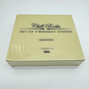 Whiskey Stones Set 9 Chilling Ice Cubes Whiskey Rocks Soapstone Gift NEW Quiseen - Picture 1 of 6