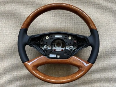 Mercedes-Benz C216 CL W221 S black leather / brown wood steering wheel OEM - Bild 1 von 4