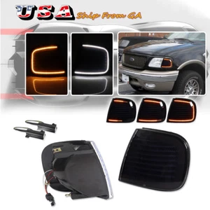 Smoke Front Switchback LED Turn Signal Lights For 1997-2004 Ford F150 Expedition - Picture 1 of 12