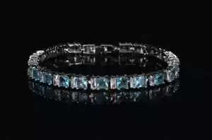 Tennisarmband 4 mm Aquamarin blau Saph Kristall VVS1 Reinheit HOCHGLANZ! - Bild 1 von 4