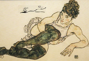 Doppelkarte: Egon Schiele - Mujer reclinada con medias verdes - Imagen 1 de 1