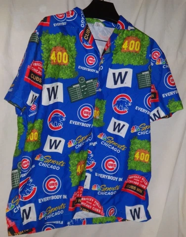 Chicago Cubs Wrigley Field Men's Hawaiian Shirt Stadium Giveaway Blue XL AOP Cover