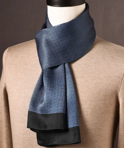 100% Silk men women Scarf satin long neckerchief Wrap plaids blue navy WS659-2 - Picture 1 of 3
