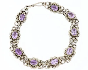 Bracciale India fatto a mano filigrana con ametista viola argento lunghezza 200 mm X-A-30 - Foto 1 di 6