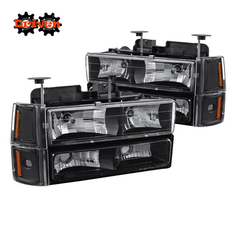 94-98 吉姆西郊区育空卡车车头灯 + 转向信号 + 4 件角黑色琥珀色 — 第 1/1 张图片