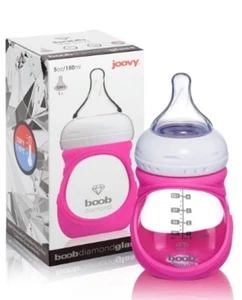 Joovy Boob Diamond Glass Bottle 8oz with Pink Sleeve - Picture 1 of 7