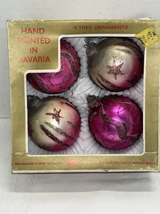 Vintage Glass Christmas Ornaments West Germany Kresge Plastic Cap Mica PINK 3” - Picture 1 of 16