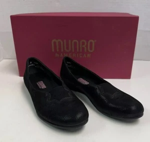 Munro American Mujer Luna Zapatos Planos Talla 8N Negro Gamuza Brillante Sin Cordones NUEVO - Imagen 1 de 5