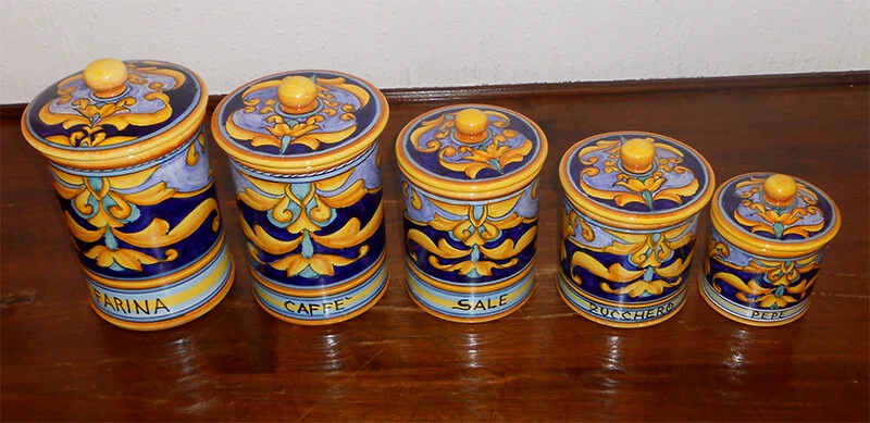 DERUTA ITALIAN  POTTERY GEO PATTERN CANISTERS SET BLUE - Image 1 of 1