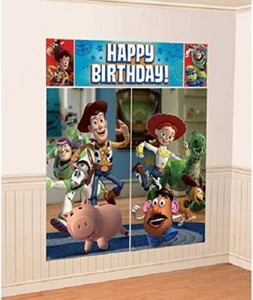 TOY STORY Scene Setter HAPPY BIRTHDAY party wall BACKDROP Buzz Woody Jessie 6ft - Picture 1 of 2
