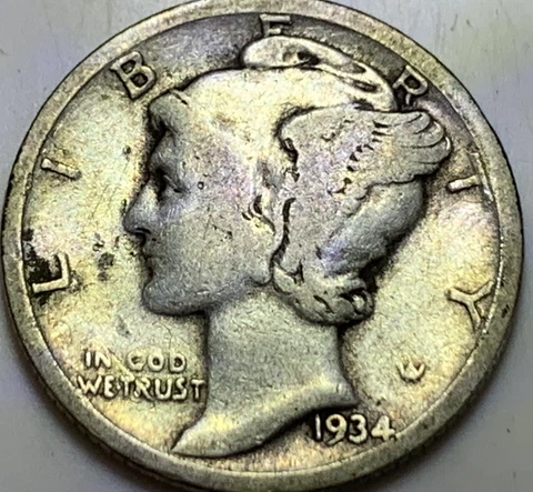 1934-P 0.9 Silver Mercury Dime G+: Lines Present in Fasces Cover