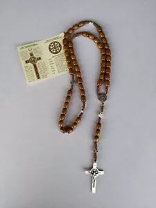 ROSARIO DI SAN BENEDETTO DA NORCIA CM 50 IN LEGNO MARRONE PRODUZIONE ARTIGIANALE - Imagen 1 de 2