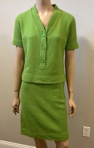 Vintage Kimberly Knit 2pc Set Lime Green Wool Mohair Skirt Suit 40s 50s Rare - Picture 1 of 10