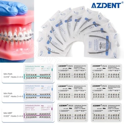 Dental Orthodontic Brackets Braces Mini MBT Roth.022 Hook 345 /NITI Arch Wires - Image 1 of 4