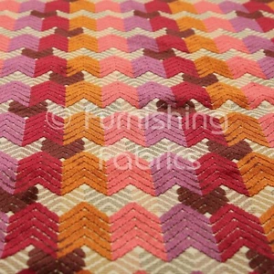 Design Modern Chevron Pattern Purple Orange Pink Shades Velvet Furnishing Fabric - Picture 1 of 5