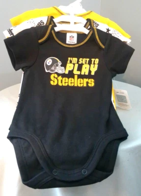 Pittsburgh Steelers Lote (3) Body Una Pieza Bebé Talla 0-3 Meses Manga Corta Foto 1 de 4