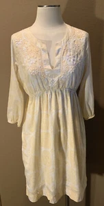 Lucky Brand S Yellow & White 100% Cotton Cottage Core Boho Embroidered Dress - Picture 1 of 7