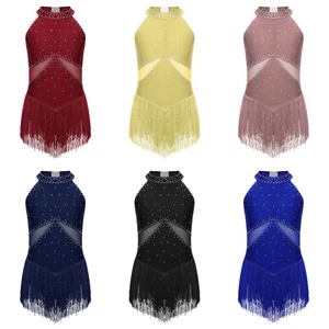 Girls Latin Dance Dress Sparkly Tassel Leotard Hip Hop Jazz Fringed AU - Picture 1 of 61