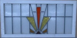 PRETTY GEOMETRIC ENGLISH LEADED STAINED GLASS WINDOW TRANSOM 33 1/2" x 16 1/2" - Picture 1 of 3