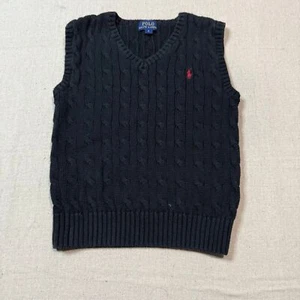 Polo Ralph Lauren Cable Knit Sweater Black Medium (6) Boys Cotton Embroidered Se - Picture 1 of 5