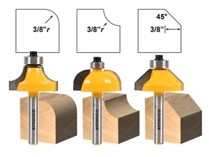 Juego de brocas de enrutador de formación de bordes de 3/8"" 3 bits - vástago de 1/4"" - Yonico 13311q - Imagen 1 de 1