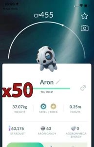50x Aron Pokemon Bundle !! Good Chance of Lucky and Good IVs !! Go - Picture 1 of 1
