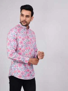 New! Traditional Cotton Hand Block Bagru Print Short Kurta - Picture 1 of 4