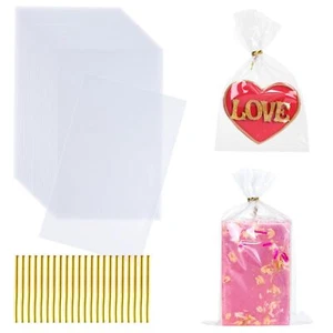 200PCS 3½x6 Inche Cookie Bags Treat Bags With Gold Twist Tie Cello Packaging ... - Picture 1 of 6