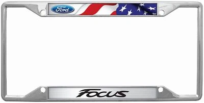 Marco de matrícula Ford Focus con bandera (cromo) Foto 1 de 3