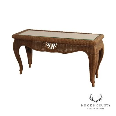 Mesa consola vintage de mimbre estilo victoriano Ethan Allen Foto 1 de 4