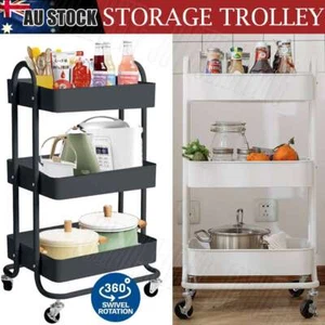 3 Tier Kitchen Bathroom Trolley Cart Steel Storage Rack Shelf Organizer Wheels - Picture 1 of 16