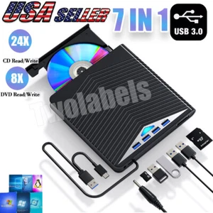 External CD DVD Drive USB 3.0 for PC Laptop Windows 11 10 Burner Reader Writer - Afbeelding 1 van 10
