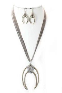 Crescent Two Tone Wire Wrapped Gold Tone Silver Cords Necklace And Earring Set - Picture 1 of 2