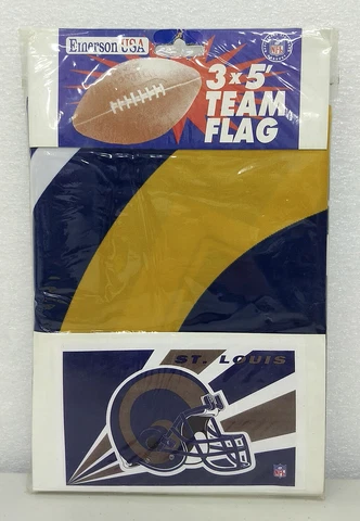 Vintage ST. LOUIS RAMS Flag ~ VINTAGE NEW ~ 3' x 5' Official NFL Licensed Cover