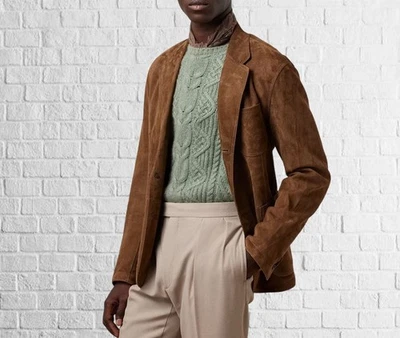 Classic Suede leather Tan blazer for men soft leather and elegant style - Image 1 of 4