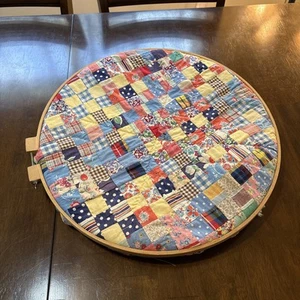 Vintage 1940-1960 Patchwork Quilt Unfinished Indiana Handmade 24x26 with hoop - Picture 1 of 8