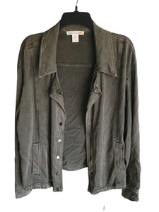 C&C California Womens sz XL green/grey causal soft rayon jacket snap button - Picture 1 of 8