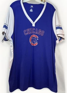Damen Plus 4X Damen Cubs weiß royalblau V-Ausschnitt Jersey Shirt Knopf schön - Bild 1 von 11