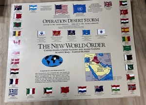 1991 Map Poster Operation Desert Storm Graphic Military Defense War Flags Order - Picture 1 of 11