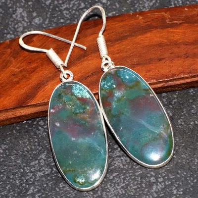 令人惊叹的血石 925 镀银宝石手工耳环 1.8 GW — 第 1/3 张图片