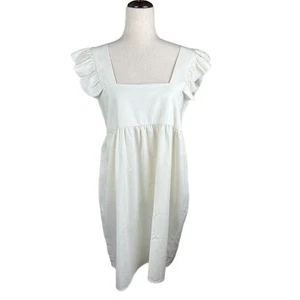 Vestido 2Hearts Marfil Imperio Cintura Volantes Manga Mezcla Lino Talla M Usado en Excelente Condición - Imagen 1 de 5