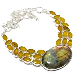 Collar De Joyería De Plata Esterlina 925 Hecho A Mano Con Labradorita Y Ónix 18" - Imagen 1 de 5