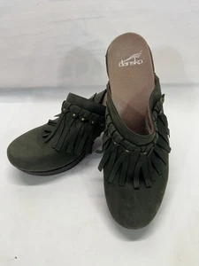 DANSKO FRINGE MULES SZ 9, EU 42 WOMENS OLIVE GREEN - Picture 1 of 12