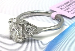 Certified Solid 950 Platinum 3 Ct Lab Grown Genuine Diamond Oval Solitaire Ring - Picture 1 of 8