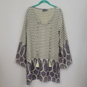 Hippie Boho Bauern lila & creme Tunika Top oder Kleid von S.R.  Damen XL - Bild 1 von 12
