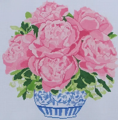 Needlepoint Handpainted Jean Smith Peony Bouquet 14x14 - Image 1 of 4