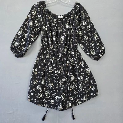 Exuberante Mono Negro Mameluco Preppy Floral Pantalones Cortos Elastizados Mangas 3/4 Mujeres Talla M Foto 1 de 4