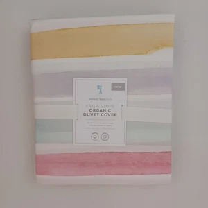 Pottery Barn Kids Kayla Organic Painted Stripe Rainbow Twin Duvet Cover NWT - Picture 1 of 1