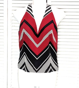 Carlisle NWT 100% Silk Sleeveless Top Black Red Halter Size 4 Elegant Resort - Picture 1 of 16